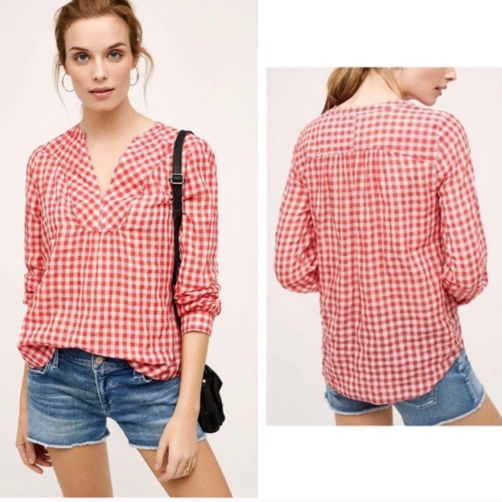 Holding Horses Gingham Plaid Blouse Long Sleeves